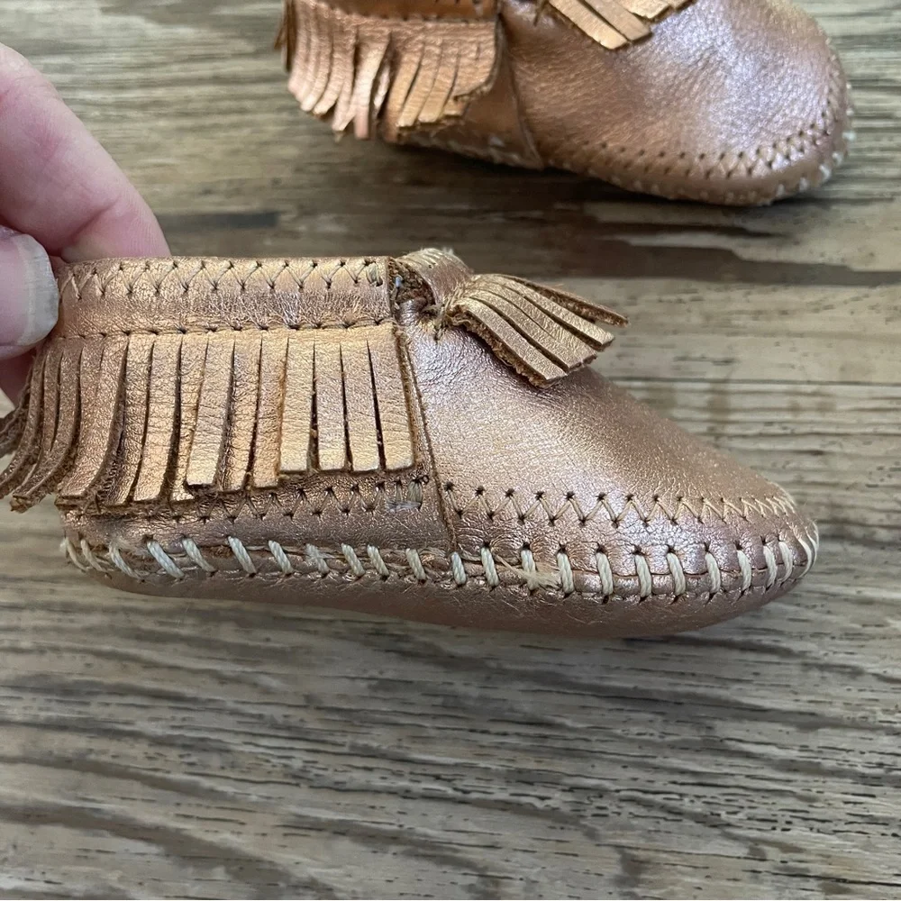 Minnetonka rose gold leather moccasins 3